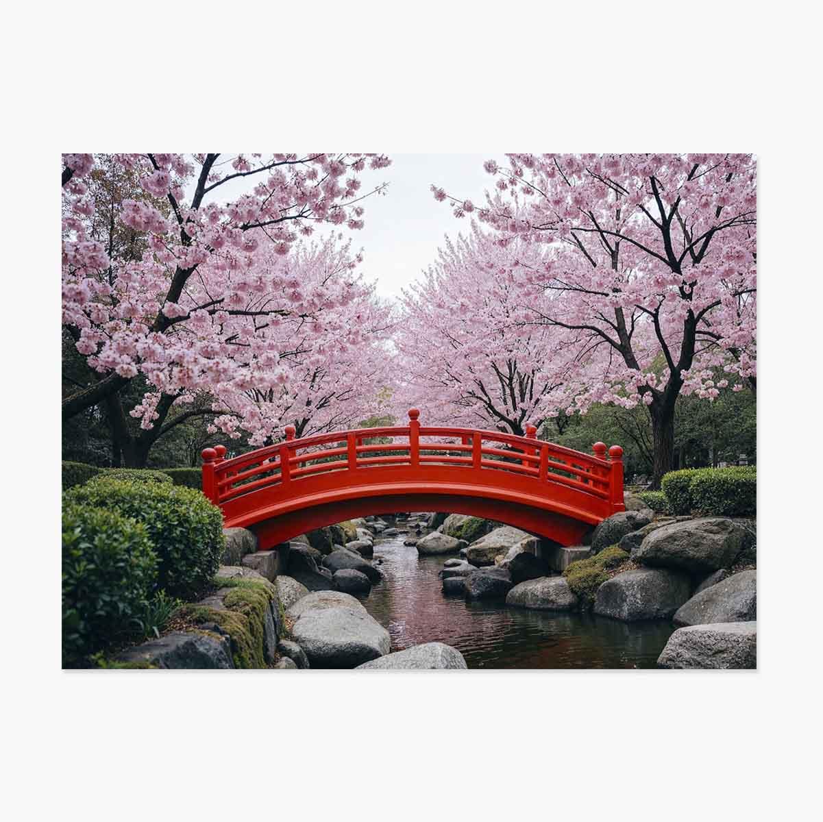 Poster Japanse tuin - Bloeiende kersenbomen