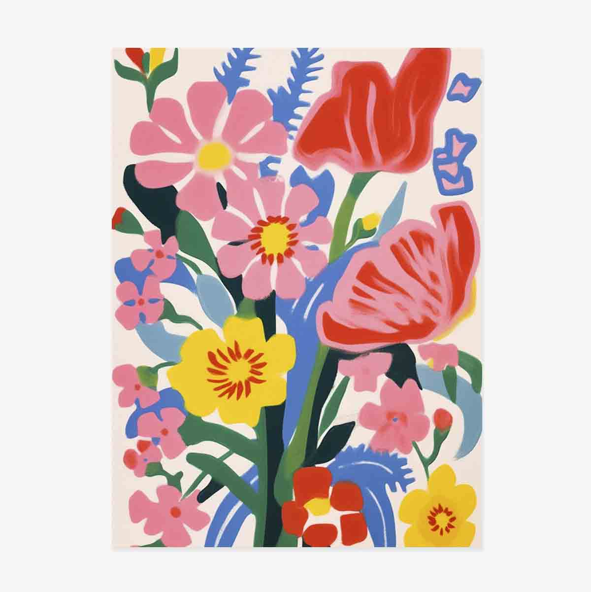 Poster met illustratie van kleurrijke bloemen, getekend 1