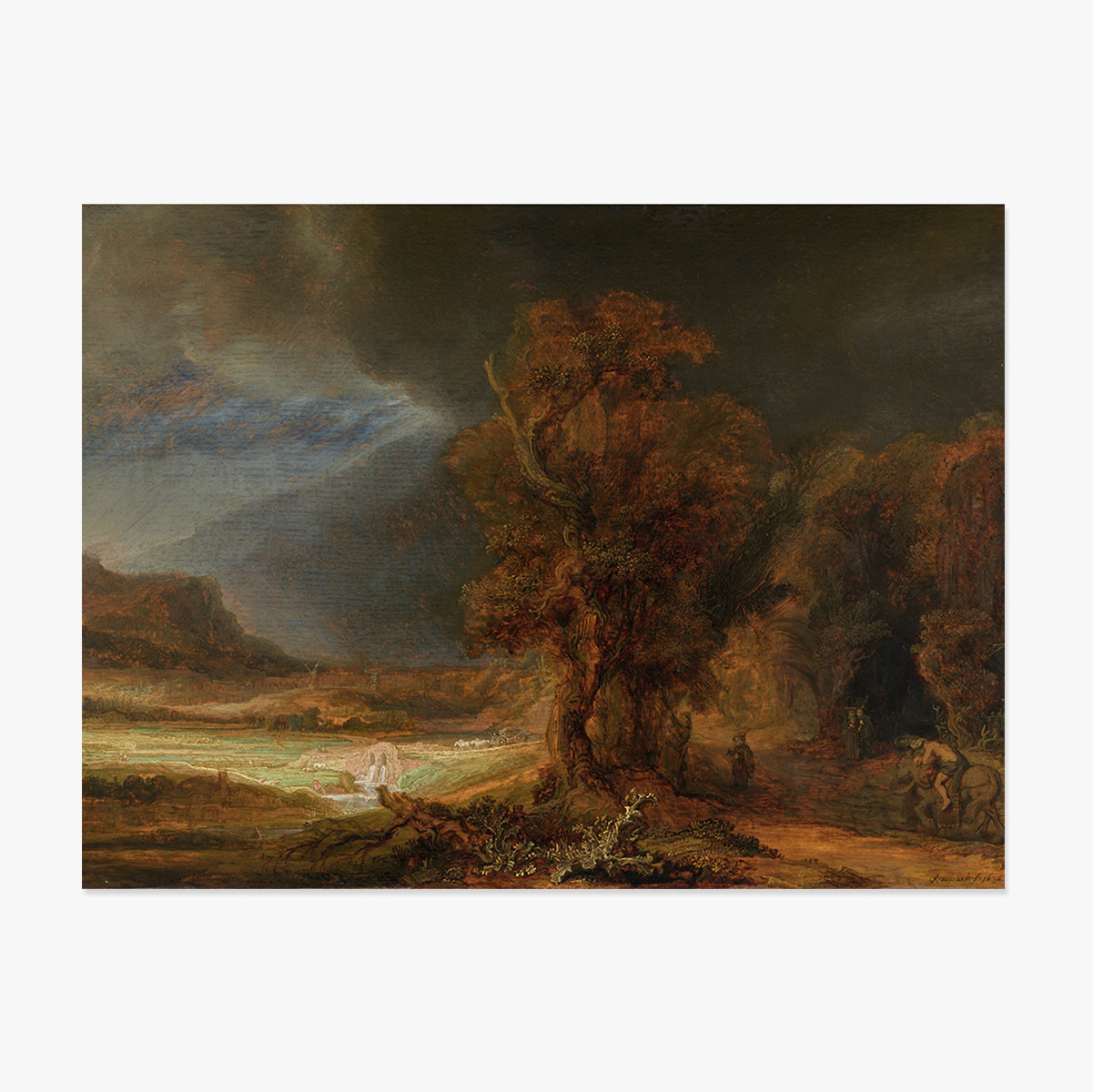 Poster in liggend formaat - Rembrandt van Rijn - Landschap met de barmhartige Samaritaan, 1638
