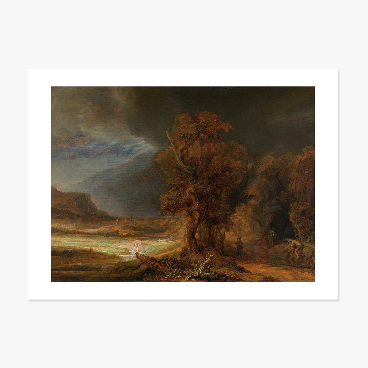 Poster in liggend formaat - Rembrandt van Rijn - Landschap met de barmhartige Samaritaan, 1638