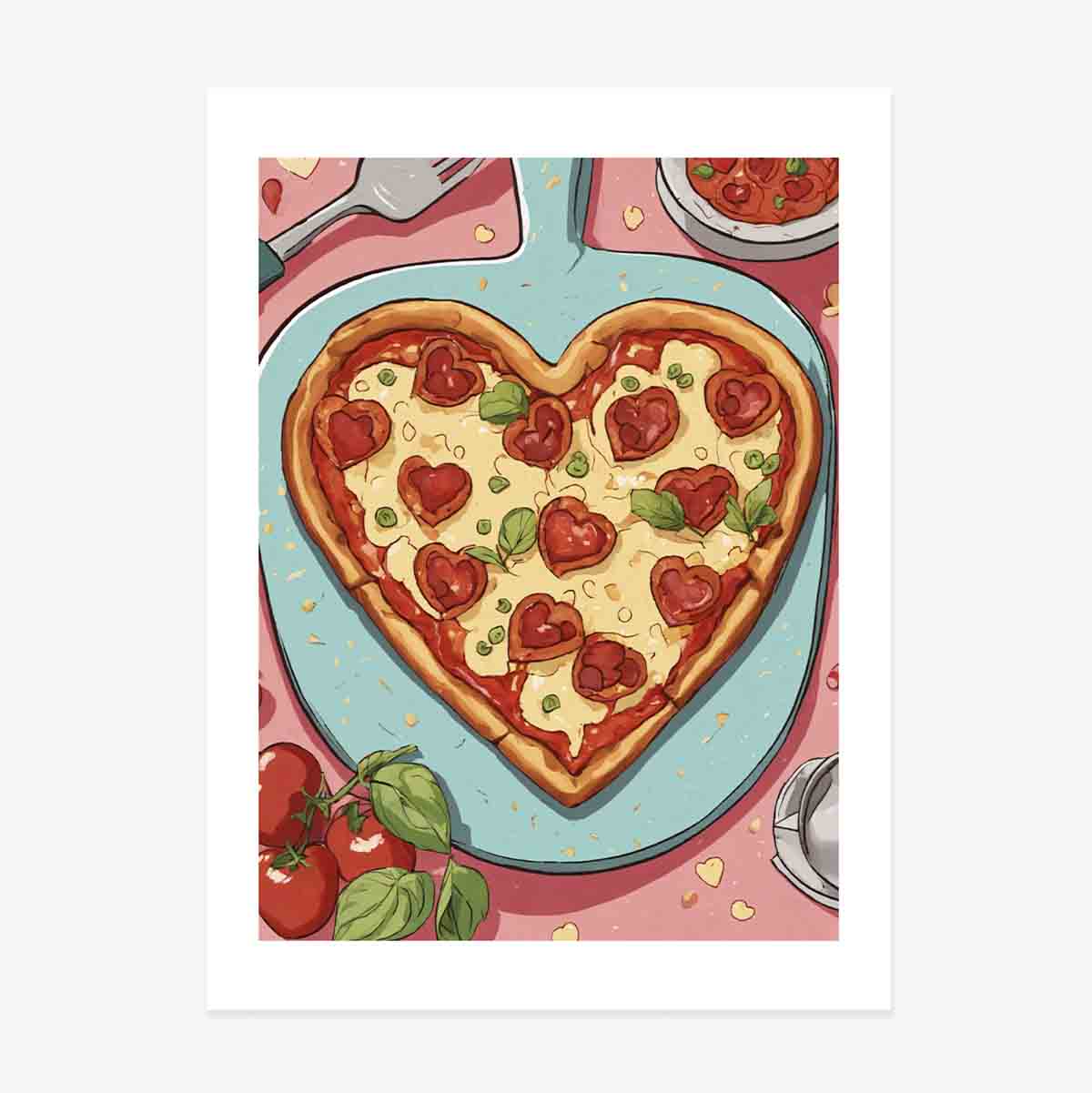 Poster met hartvormige pizza